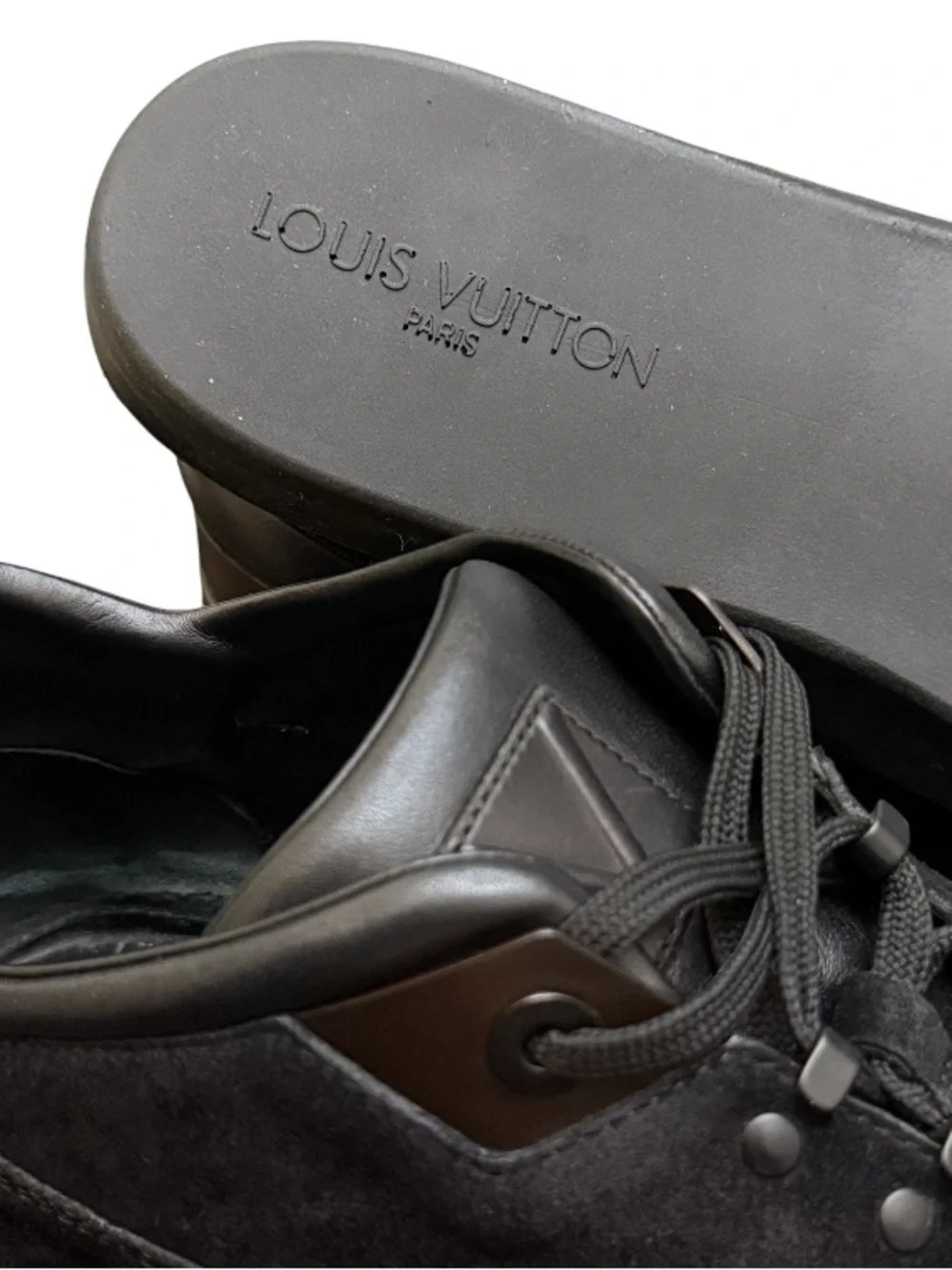 LOUIS VUITTON - BLACK SUEDE LEATHER  “RUGGED” LOW TOP SNEAKERS